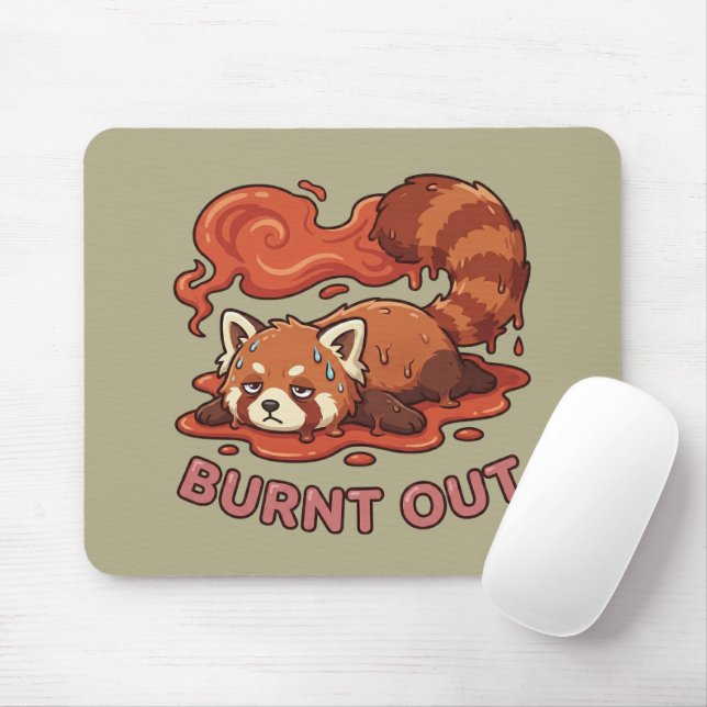 Relatable "Burnt Out" Red Panda – Cute Melted Aest Mouse Mat (With Mouse)