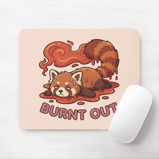 Relatable "Burnt Out" Red Panda – Cute Melted Aest Mouse Mat (With Mouse)