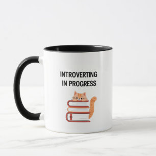 Relatable Introvert Humor with Cat and Books Mug