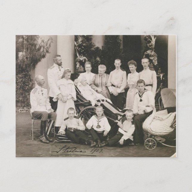 Relatives Tsar Russia, Romanov family group 1903 Postcard (Front)
