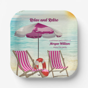 Relax and Retire Tropical Beach Chair Retirement Paper Plate