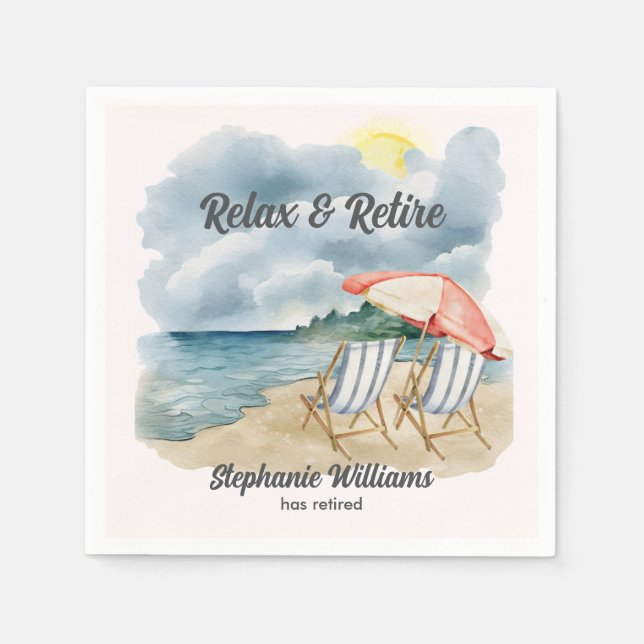 Relax and Retire Tropical Beach Chair Themed Party Napkin (Front)
