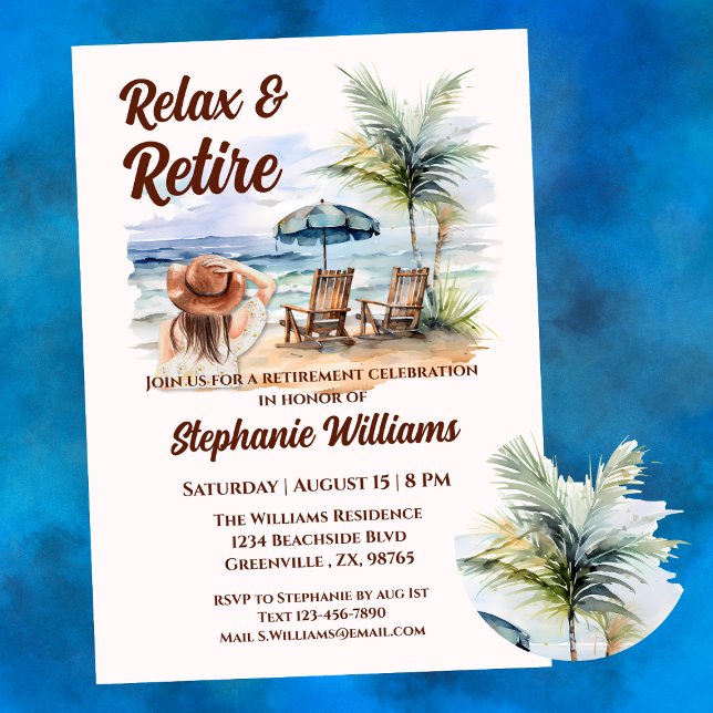 Relax and Retire Tropical Beach Womens Retirement  Invitation (Creator Uploaded)