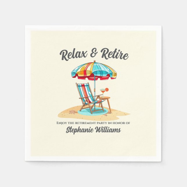 Relax and Retire Tropical Cocktail Beach Chair  Napkin (Front)