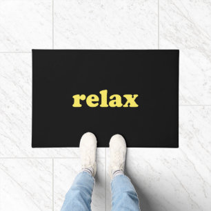 Relax black yellow modern typography funny cool doormat
