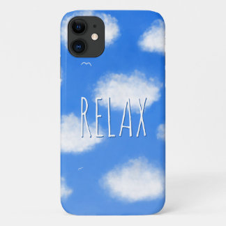 Relax Blue Sky Clouds Motivational Quote iPhone 11 Case
