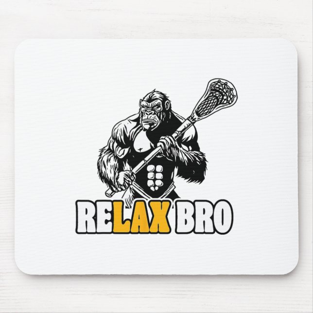 Relax Bro Funny Gorilla Lacrosse Player Animal Lax Mouse Mat (Front)