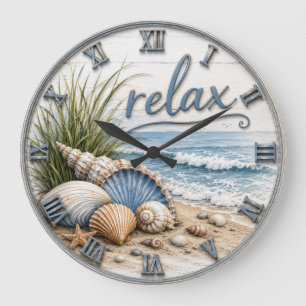 Relax Coastal Beach Ocean Beach House Decor Large Clock