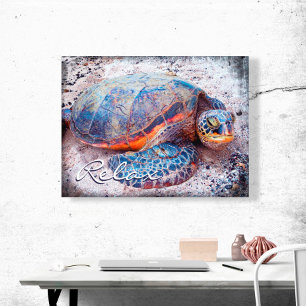 “Relax” Cute Hawaii Honi Sea Turtle Close-up Photo Canvas Print