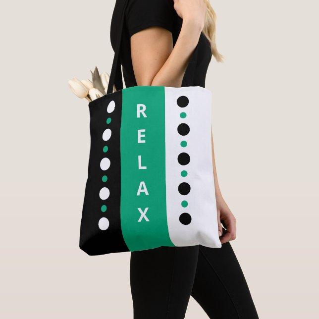 Relax dots stripes black white & green tote bag (Close Up)