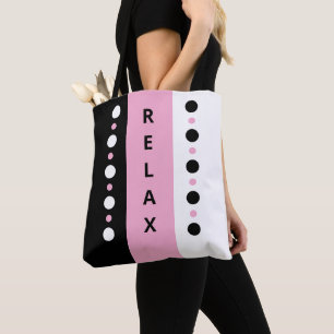 Relax dots stripes black white & pink tote bag