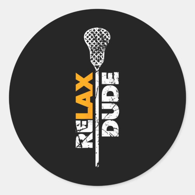 Relax Dude Lacrosse Stick Orange Accent  Classic Round Sticker (Front)