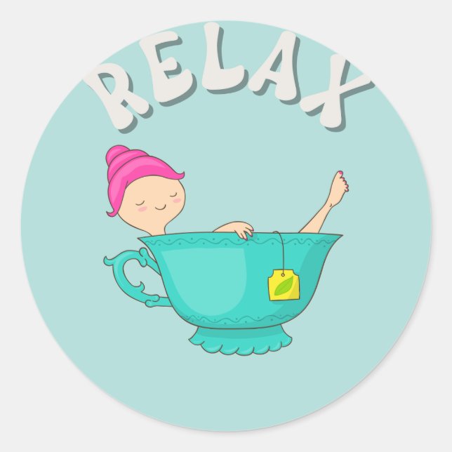 Relax Girl in Cup of Tea Meditation Time  Classic Round Sticker (Front)