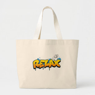 Relax Graffiti Street Art - Shaka Hang Loose Hand Large Tote Bag