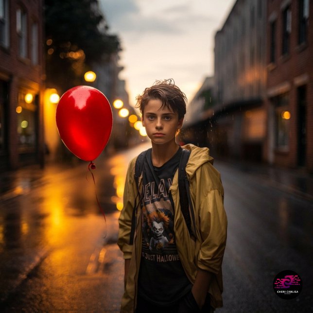 Relax Its Just Halloween Creepy Kid Clown T-Shirt (Creepy clown. Red balloon. Halloween activated. 🎈🎃)