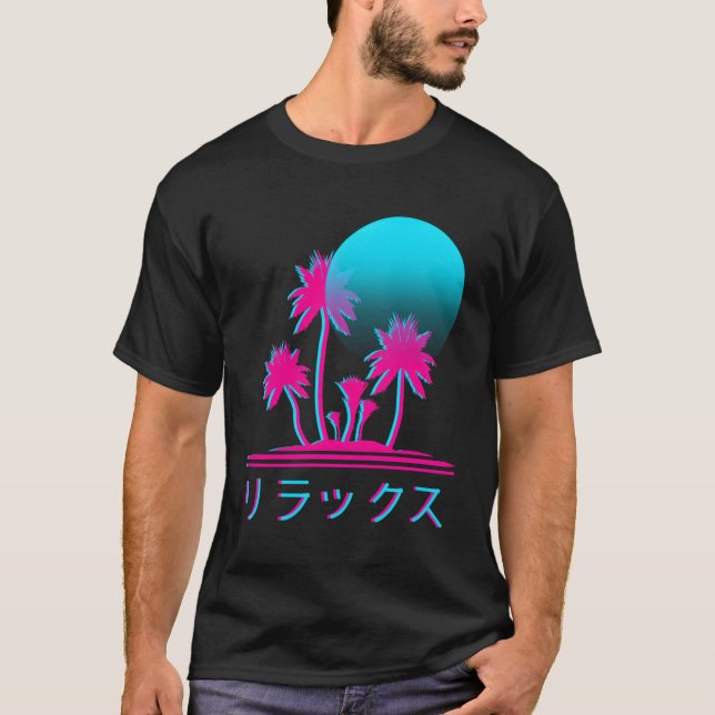 Relax Japanese Text Vaporwave Art Retro Music Arti T-Shirt (Front)