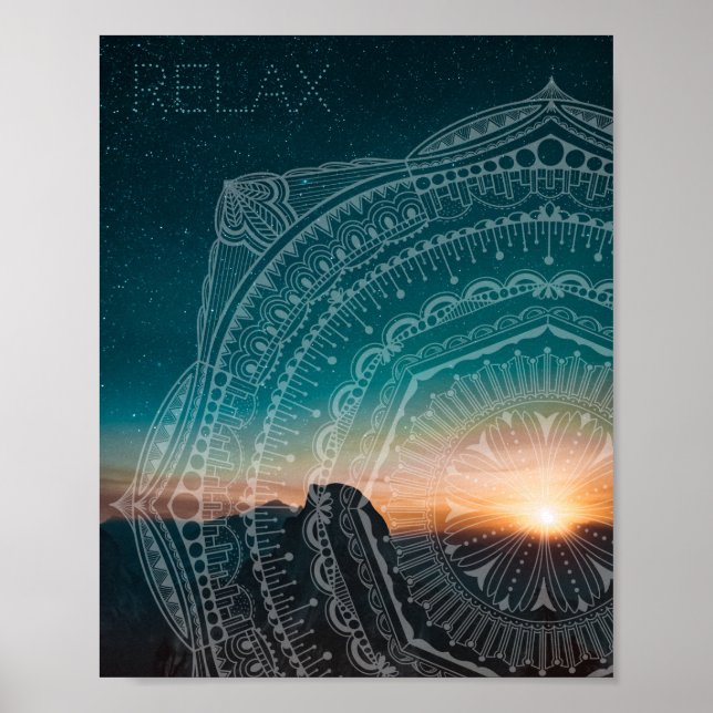 Relax Mandala Overlay Starry Sky Sunset Photograph Poster (Front)