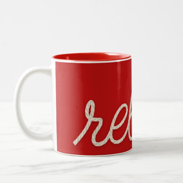 RELAX Nautical Rope On Red Two-Tone Coffee Mug (Left)