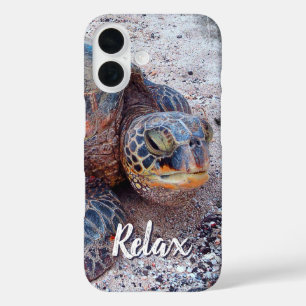 Relax Quote Hawaii Honu Sea Turtle Close-up Photo iPhone 16 Case