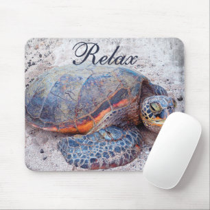 "Relax" Quote Hawaiian Sea Turtle Close-up Photo Mouse Mat