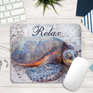 "Relax" Quote Hawaiian Sea Turtle Close-up Photo Mouse Mat