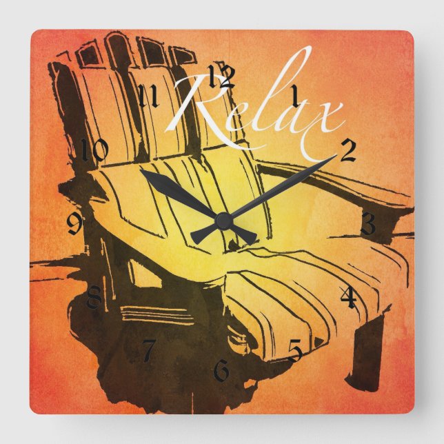 Relax Red Orange Adirondack Chair Summer Beach The Square Wall Clock (Front)