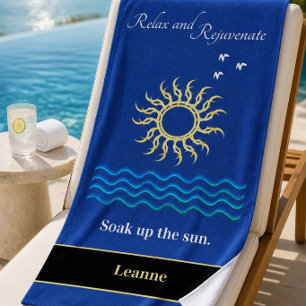 Relax & Rejuvenate Sun & Waves Personalised Beach Towel