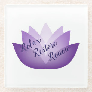 Relax Restore Renew Lovely Lavender Lotus Flower Glass Coaster