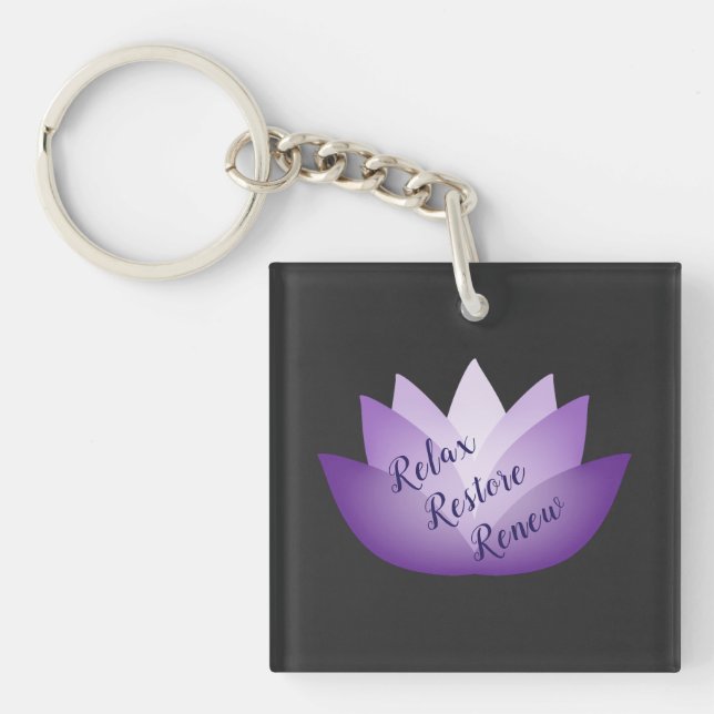 Relax Restore Renew Purple Lotus Flower Key Ring (Front)