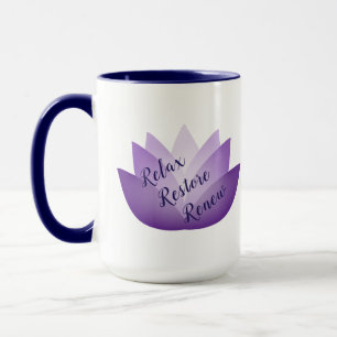 Relax Restore Renew Purple Lotus Flower Mug