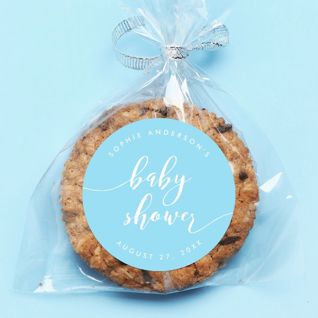 Relax Script Baby Shower Pastel Blue Classic Round Sticker (Creator Uploaded)