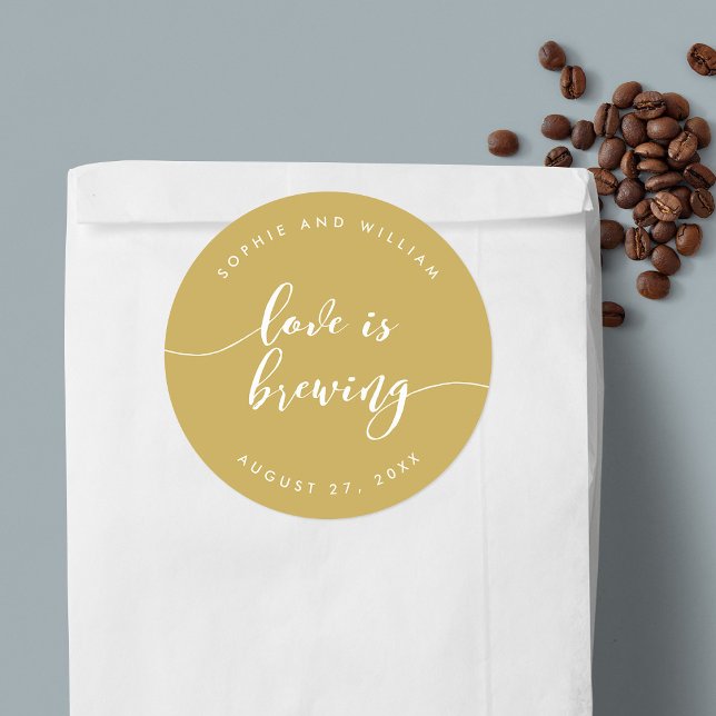 Relax Script Love is Brewing Custom Colour Wedding Classic Round Sticker (Creator Uploaded)