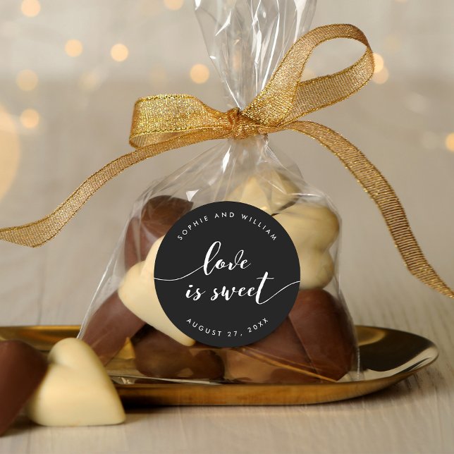 Relax Script Love is Sweet Editable Colour Wedding Classic Round Sticker (Creator Uploaded)