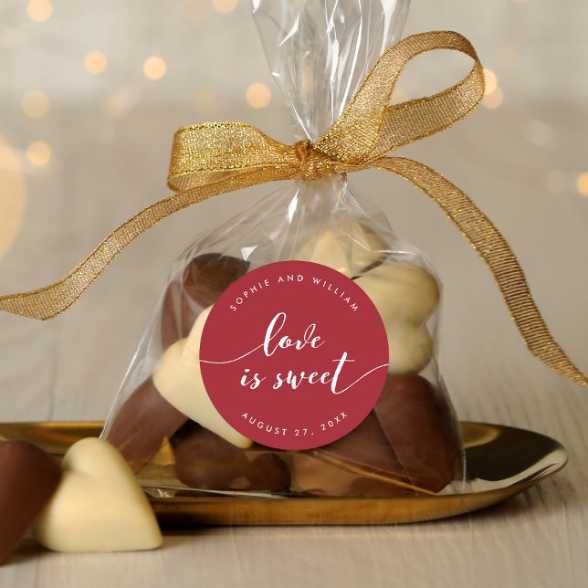 Relax Script Love is Sweet Editable Colour Wedding Classic Round Sticker (Creator Uploaded)