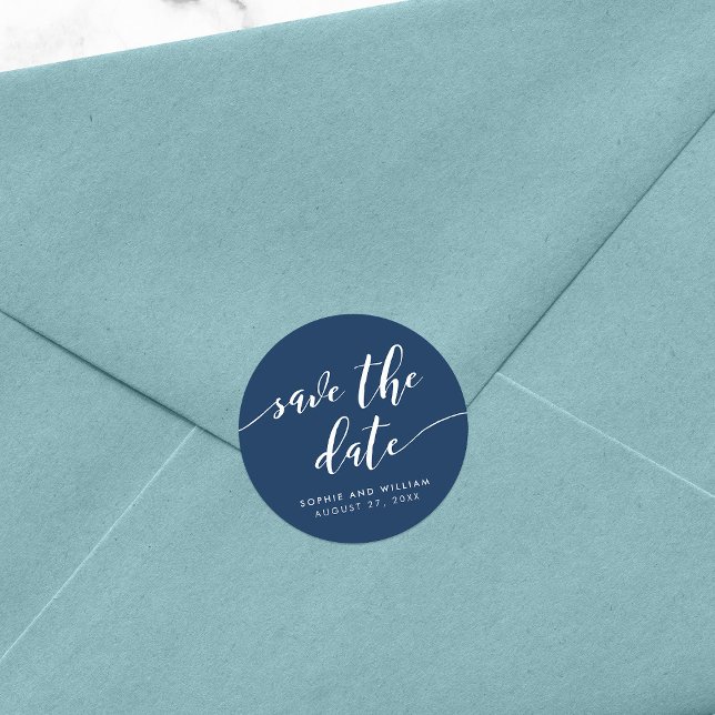 Relax Script Save the Date Editable Colour Classic Round Sticker (Creator Uploaded)