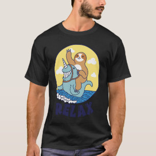 Relax Sloth riding a narwhal Cute Ocean Creature S T-Shirt
