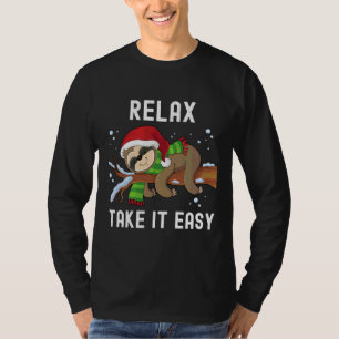 Relax Take It Easy Christmas Sloth Santa Hat T-Shirt