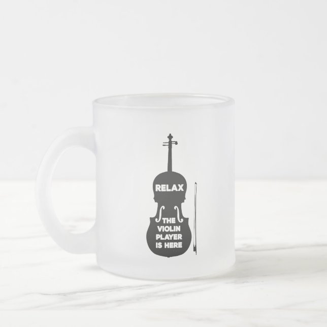 Relax The Violin Player is Here Frosted Glass Coffee Mug (Left)