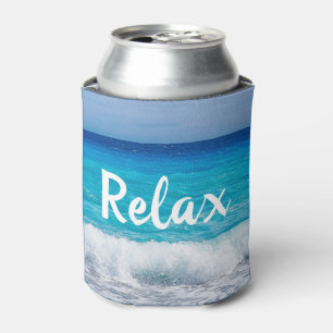 Relax Tropical Beach Turquoise Blue Ocean Sea Foam Can Cooler