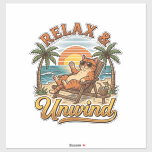 Relax & Unwind Beach Cat Vintage Engraving Design_