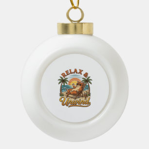 Relax & Unwind Beach Cat Vintage Engraving Design_ Ceramic Ball Christmas Ornament