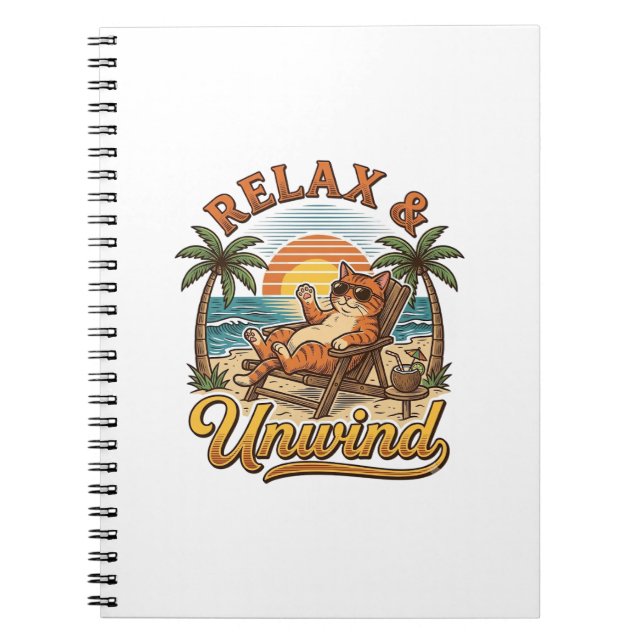 Relax & Unwind Beach Cat Vintage Engraving Design_ Notebook (Front)