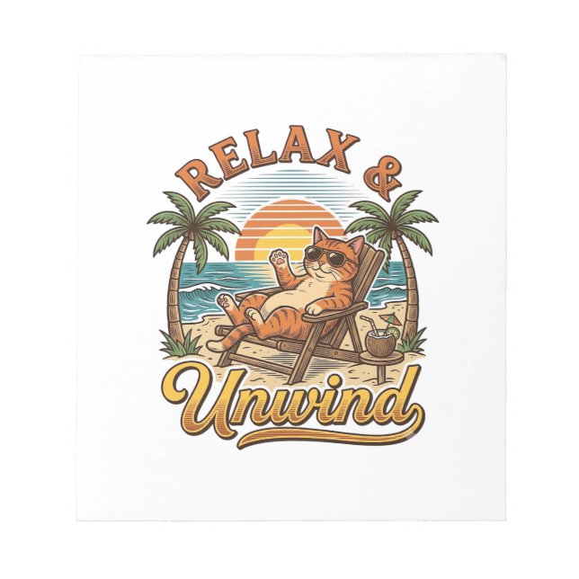 Relax & Unwind Beach Cat Vintage Engraving Design_ Notepad (Front)