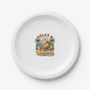 Relax & Unwind Beach Cat Vintage Engraving Design_ Paper Plate