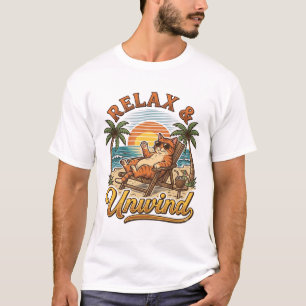 Relax & Unwind Beach Cat Vintage Engraving Design_ T-Shirt