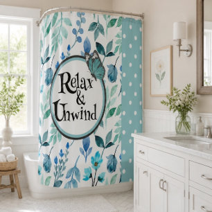 Relax & Unwind Teal Designer Patterned Shower Curtain