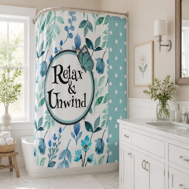 Relax & Unwind Teal Designer Patterned Shower Curtain (Creator Uploaded)