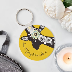 Relax - Yellow Funky Cool Giraffe Key Ring