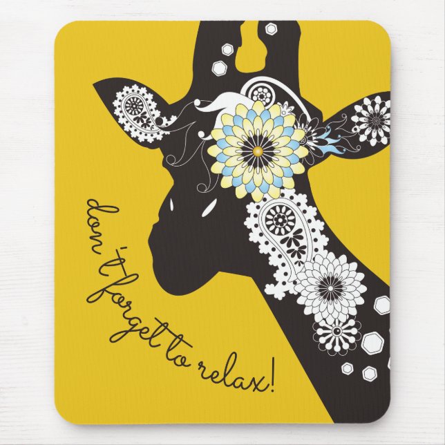 Relax - Yellow Funky Cool Giraffe Mouse Mat (Front)