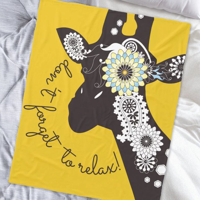 Relax - Yellow Funky Funny Giraffe Fleece Blanket (Creator Uploaded)